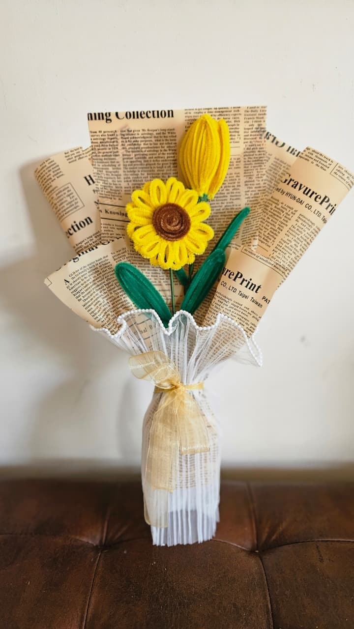 Sunflower & Tulip Newsprint Bouquet
